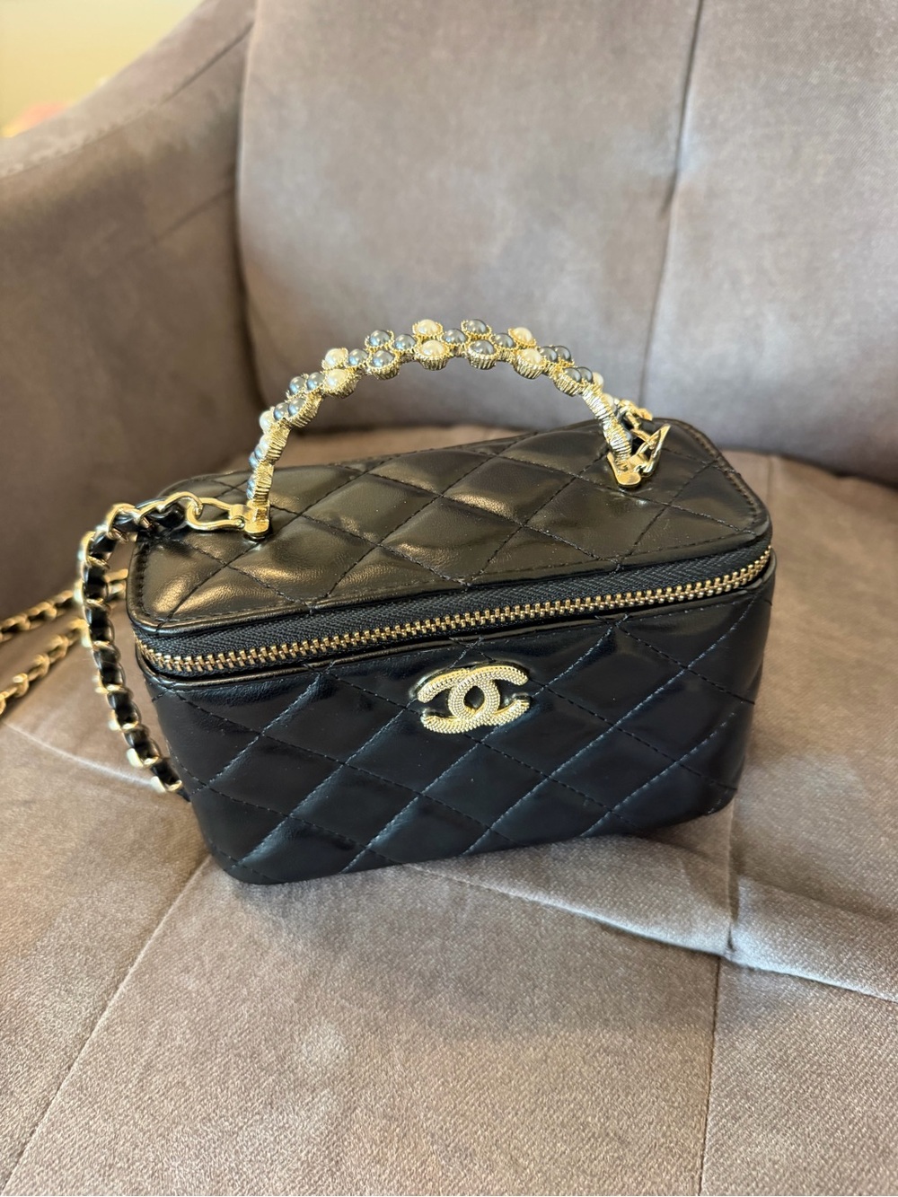 CHANEL Black Quilted Vanity Mini Bag with Gold Hardware